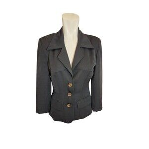 Vintage 80s 90s Y2K Womens Blazer Crepe Classic Blazer Minimalist Black Sz 4